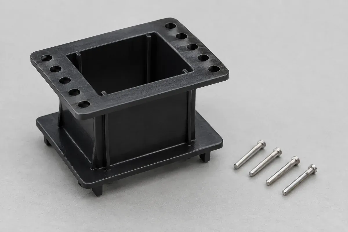 Empty pin receiving holes beside separate metal terminals on a plastic bobbin flange