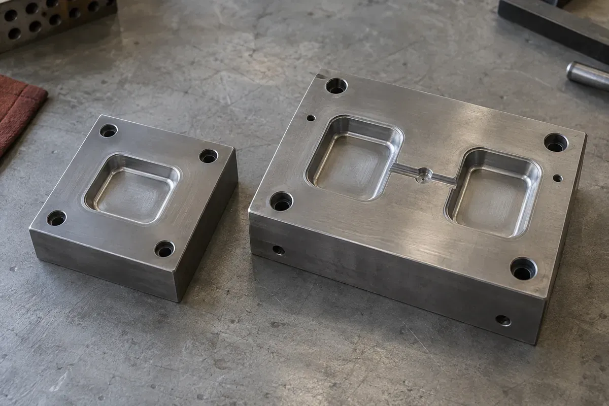 Illustrative alternative cavity inserts arranged for tooling comparison