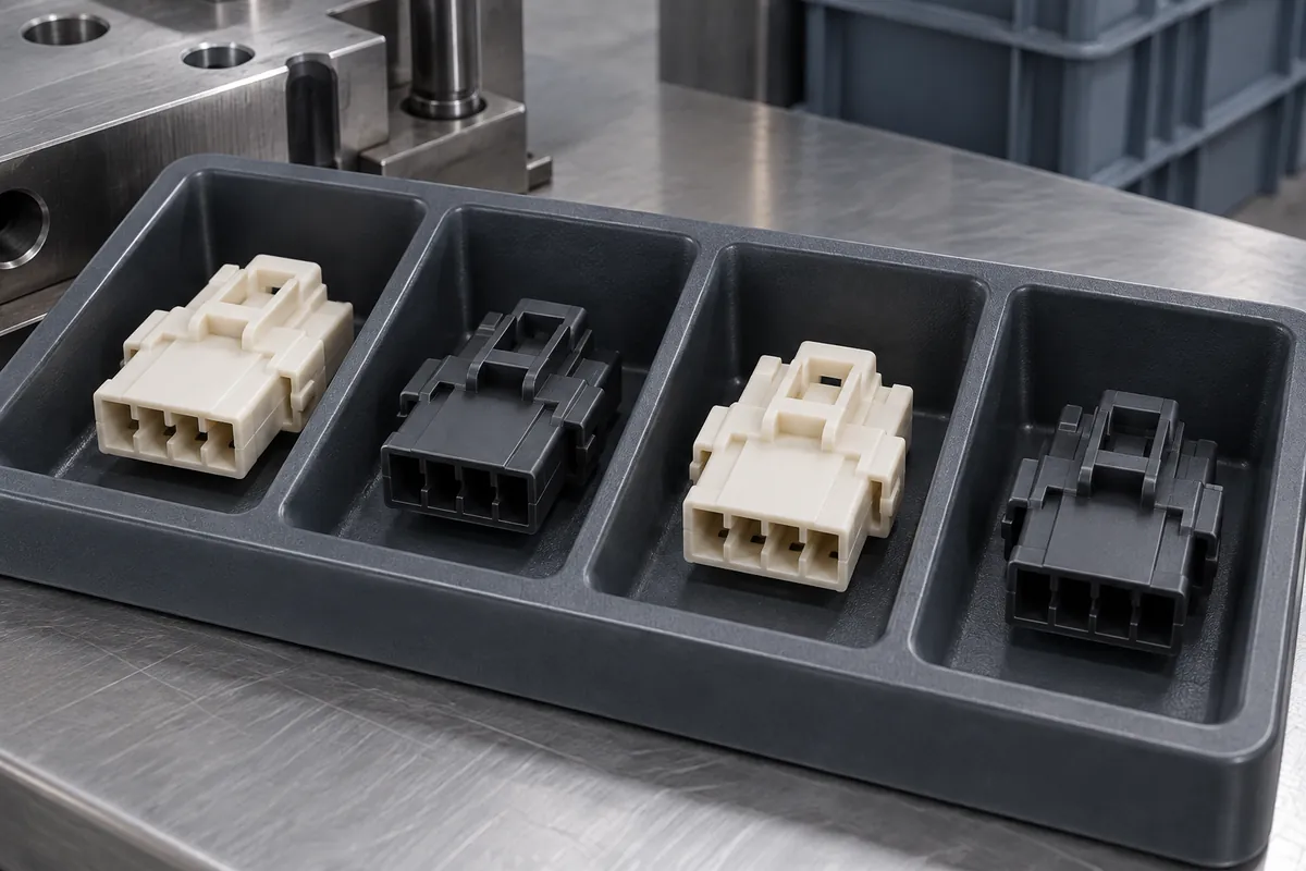 Individual connector carriers separated in sample tray compartments