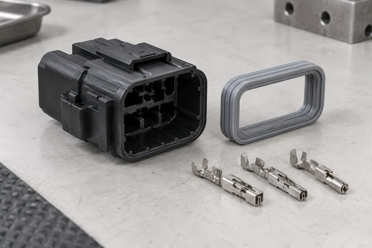 Separated molded insulating body, perimeter gasket and metal terminal contacts