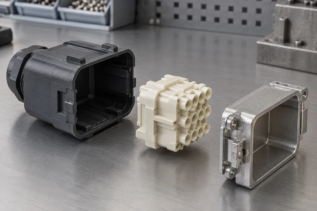 Separated connector shell, terminal carrier and mating envelope