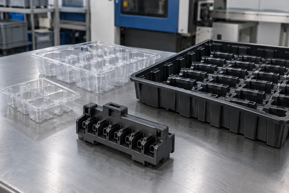 Terminal carrier beside separate sample and production trays