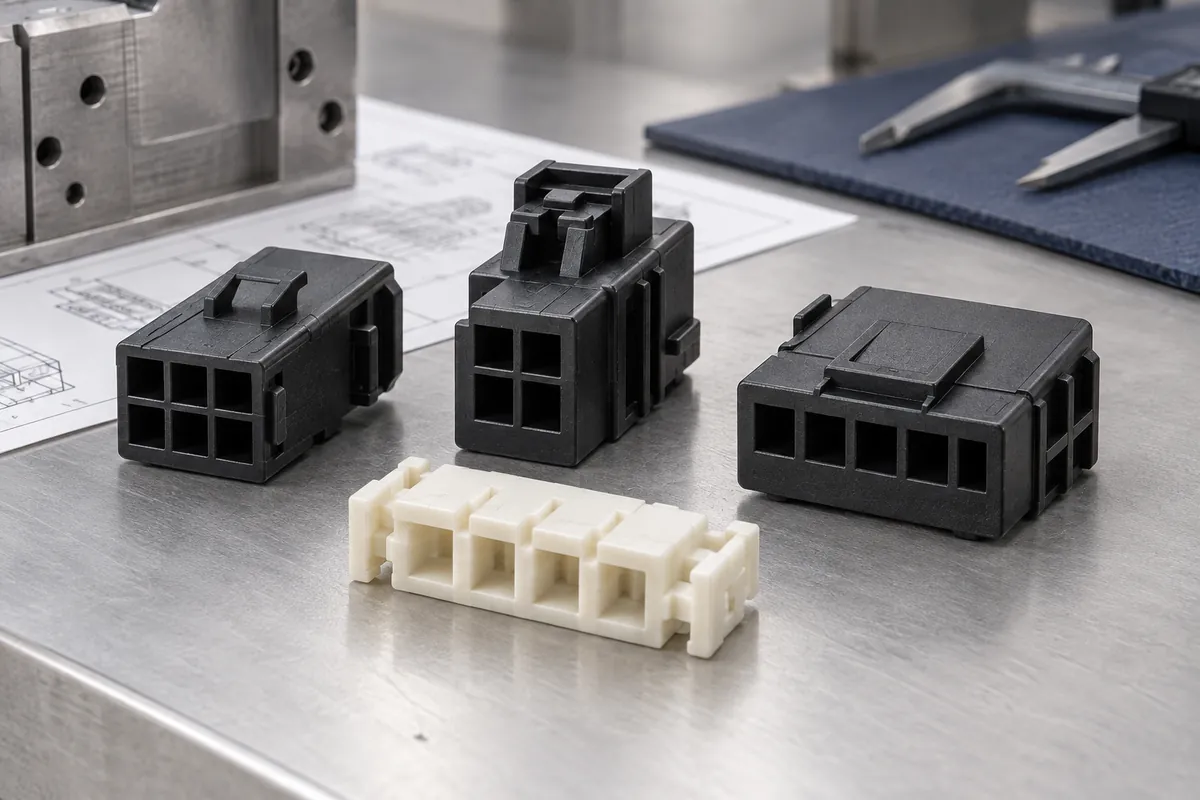 Design examples of molded connector insulating bodies and a separate terminal carrier