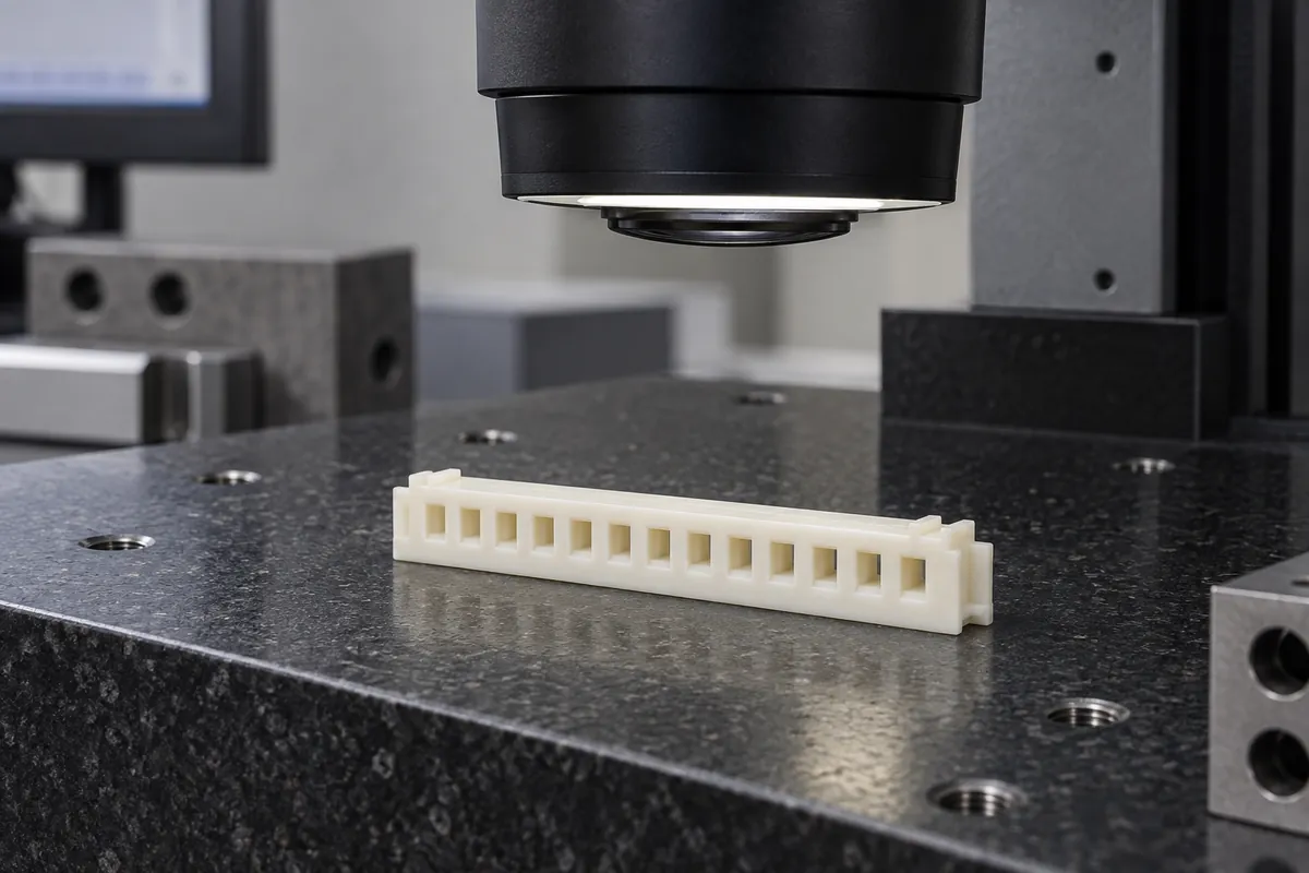 Illustrative terminal carrier on a granite optical inspection stage