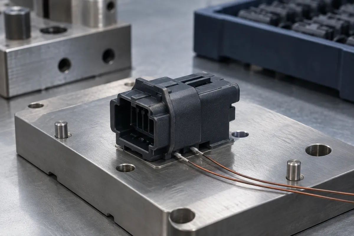 Connector body with fine thermal sensing wires on an assembly coupon