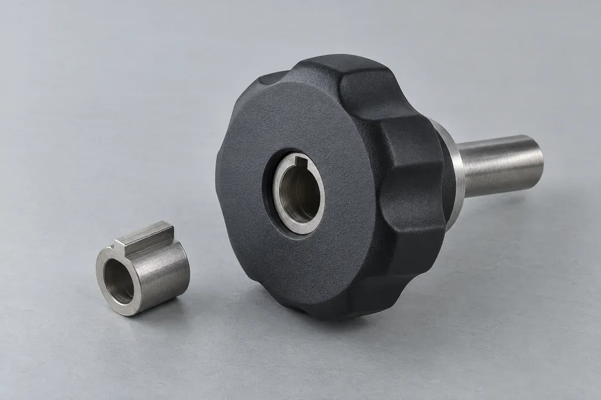 Plastic control knob with a round insert and separate mating shaft