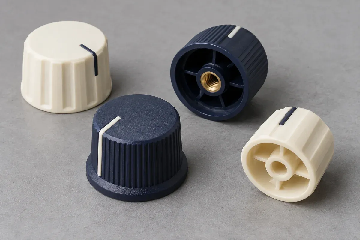 Ivory and navy plastic knobs illustrating distinct surface and index concepts