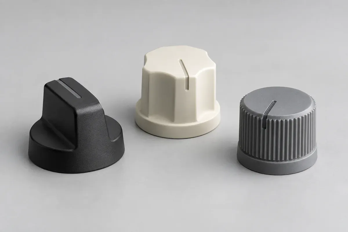 Plastic control knobs with molded index marks and different grip textures