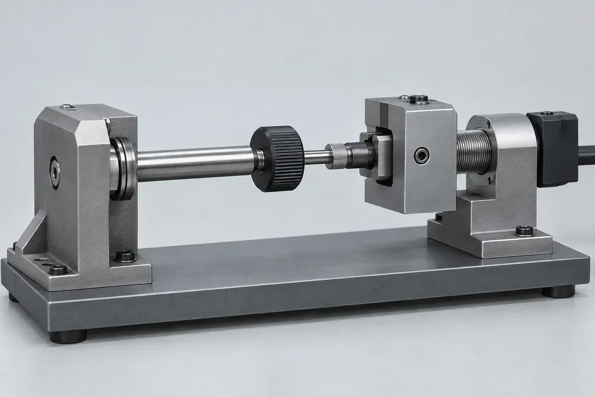 Plastic knob on a shaft in a fixture arranged to discuss rotational loading