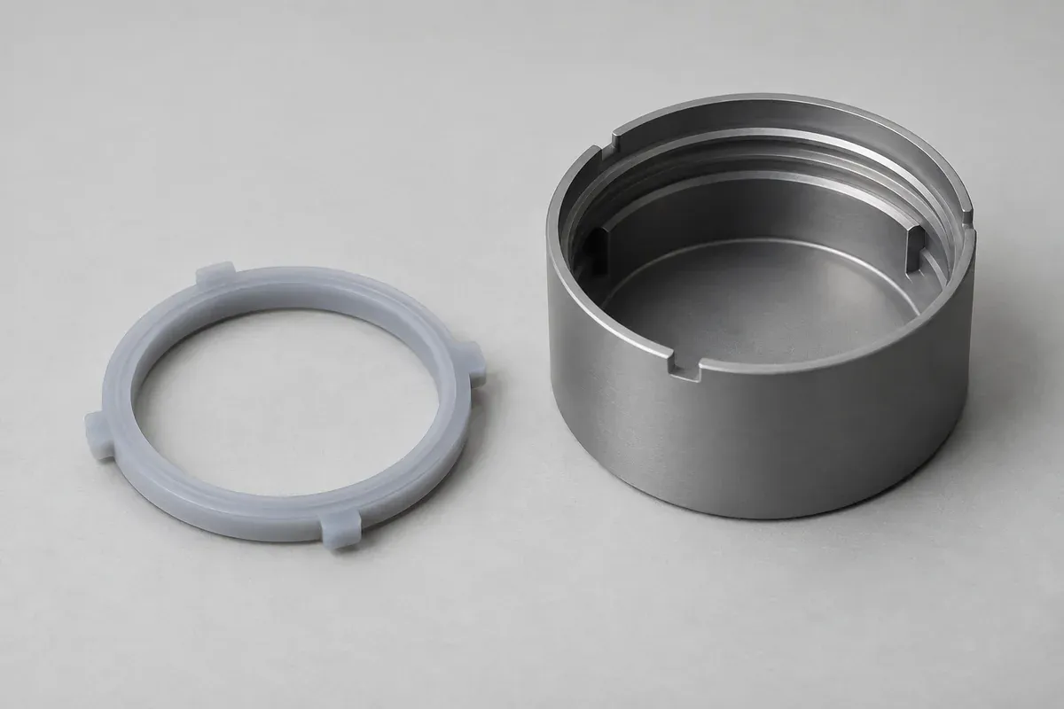 Silicone perimeter seal with integral tabs beside its grooved mating housing