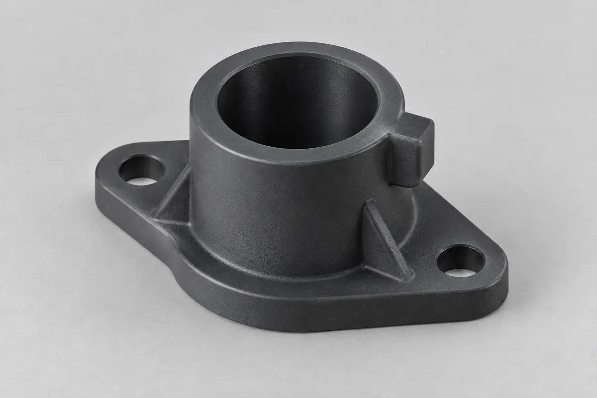 Custom flanged bushing with mounting tabs and a separate locating feature