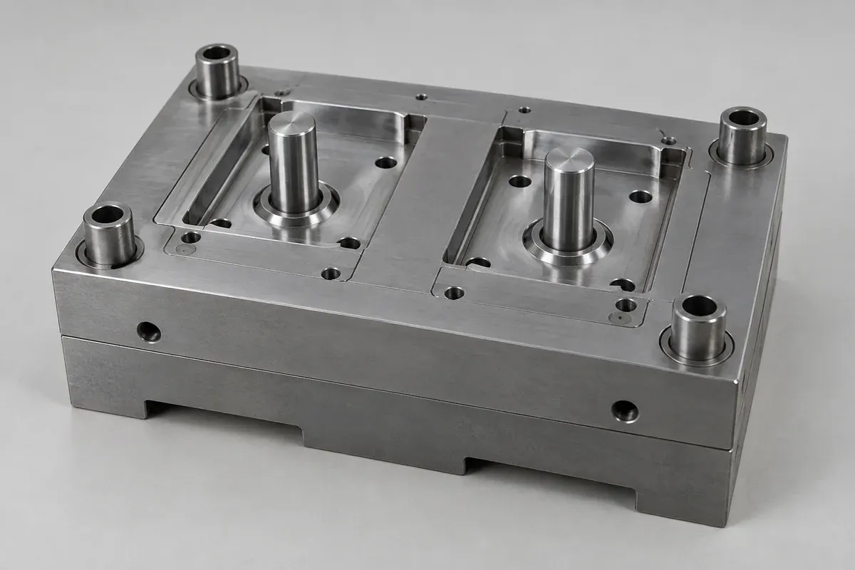 Simple cylindrical core pins and bushing cavities in a tooling design example