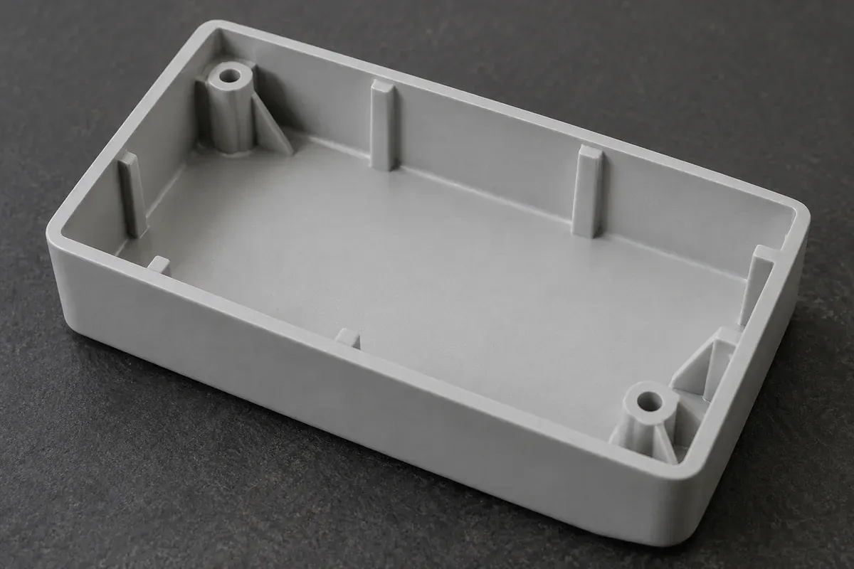 Illustrative rigid molded shells with locating and edge features visible