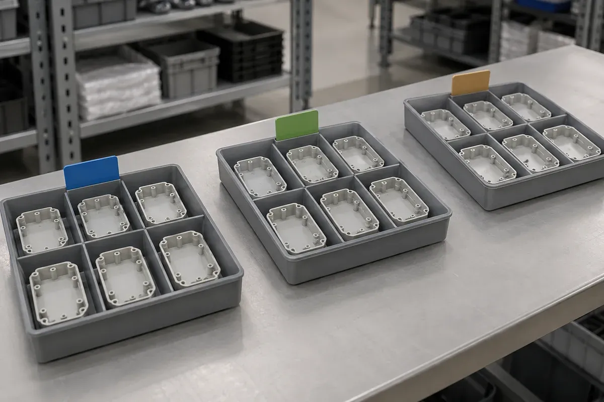 Illustrative incoming substrate batches staged separately for review