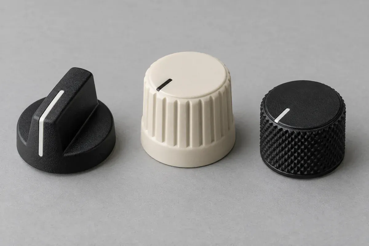 Plastic knob examples with distinct molded grip textures
