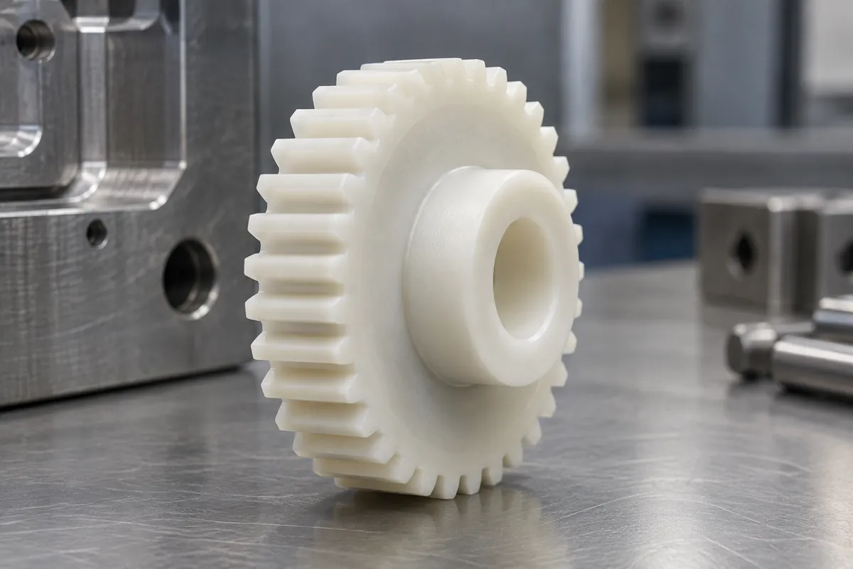 Side view of gear face width, hub and central bore