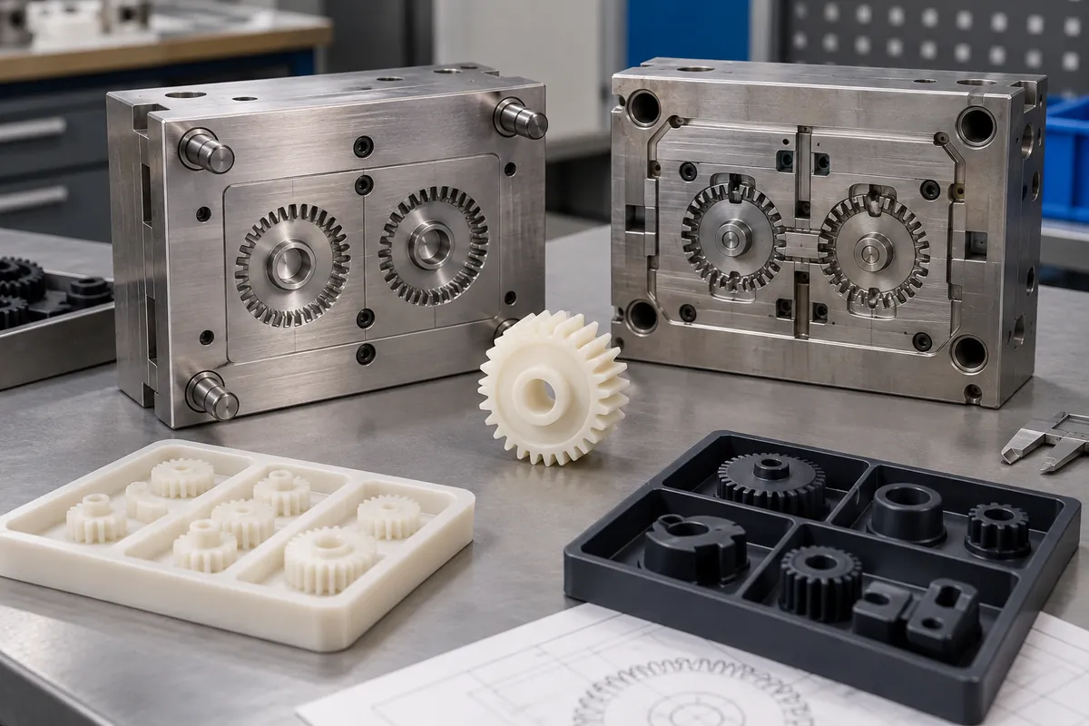 Gear sample with tooling concepts and separate sample trays