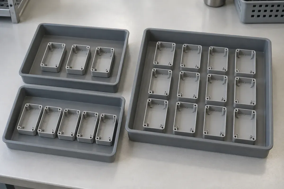Illustrative molded samples separated into groups for different evaluation purposes