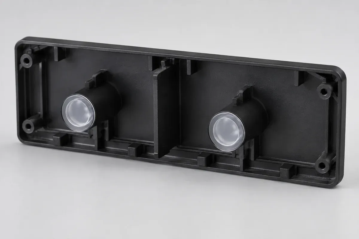 Rear of a front panel showing individual indicator windows and separated guides