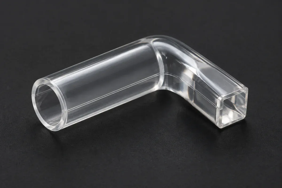 Simple steel tooling concept beside clear light-pipe samples