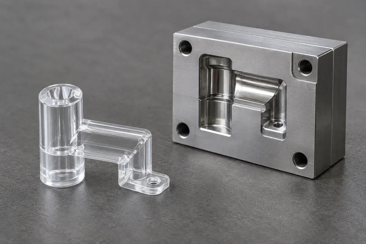 Clear molded light-pipe design examples showing optical stems and separate mounting features
