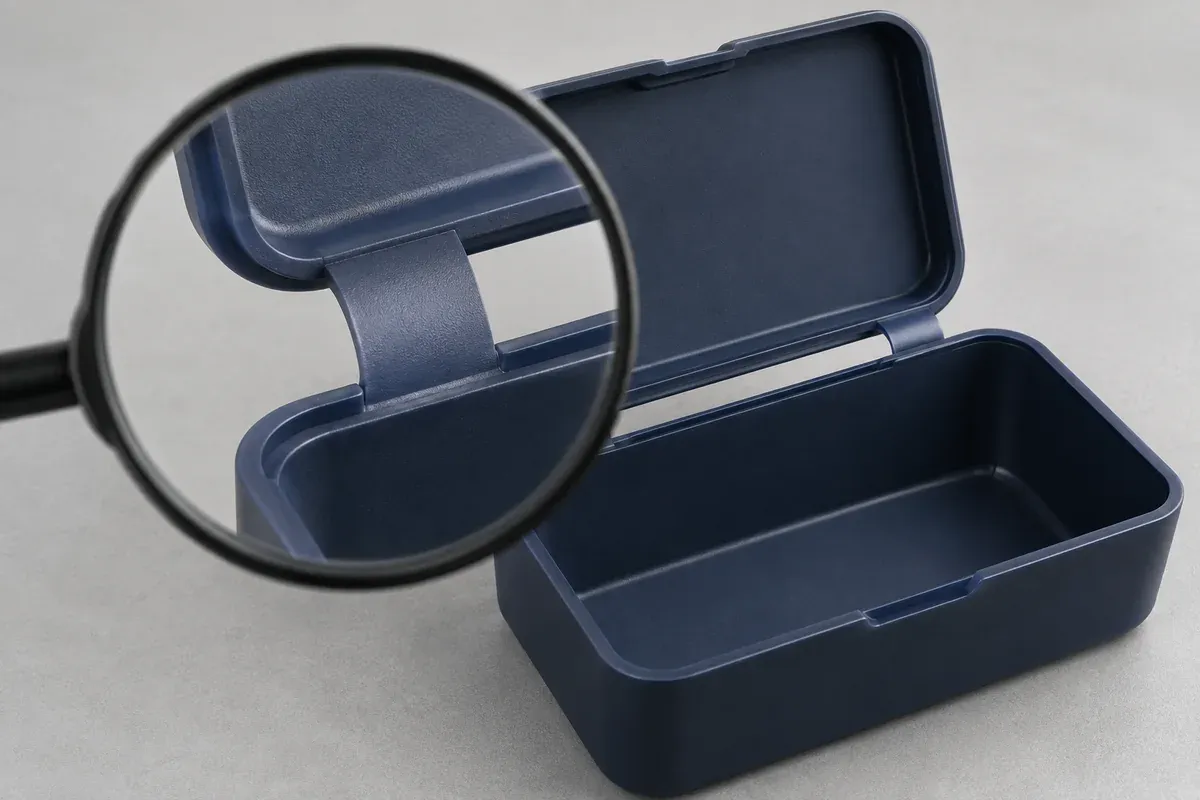 Hinge web positioned beneath a plain inspection magnifier