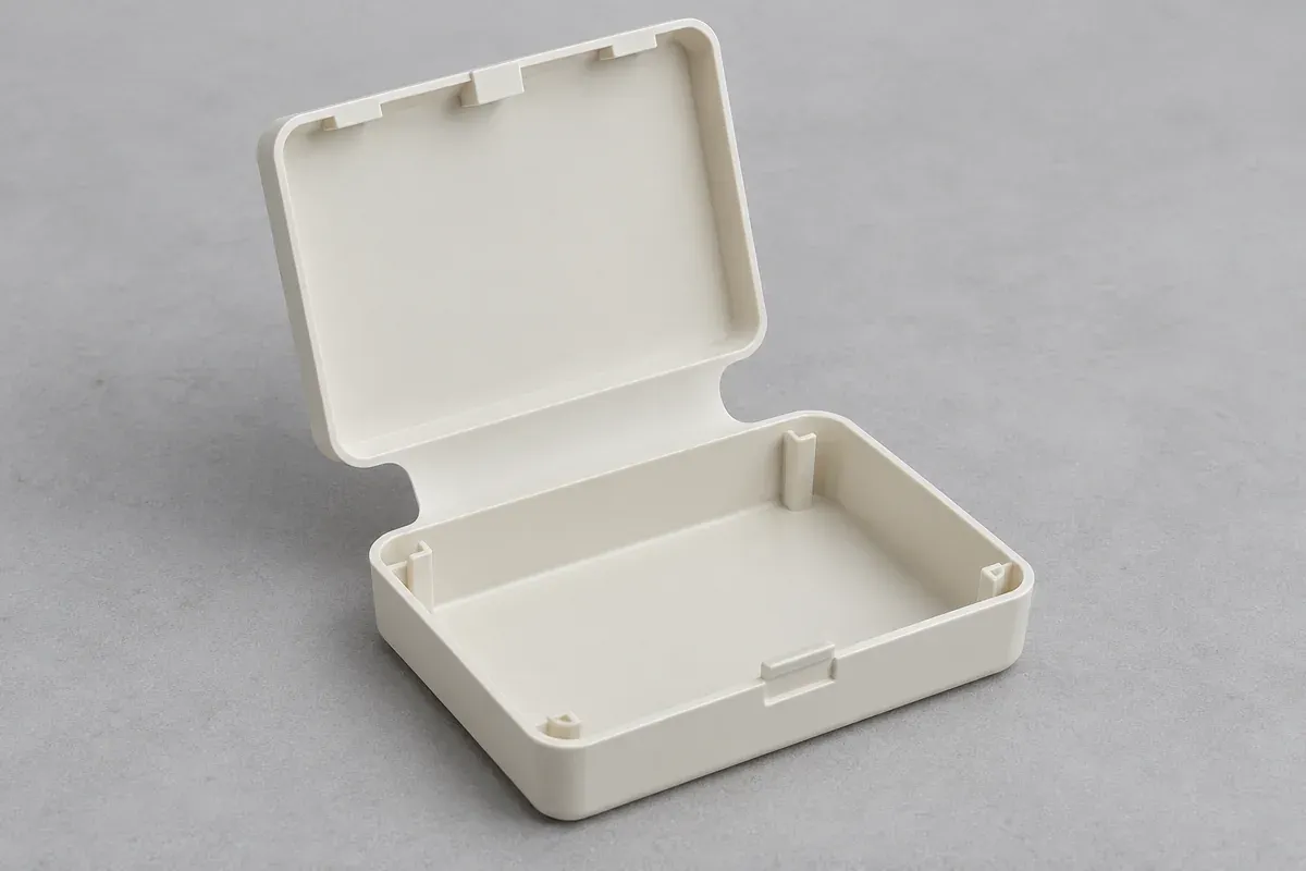 Open one-piece cover showing a continuous thin web between frame and lid