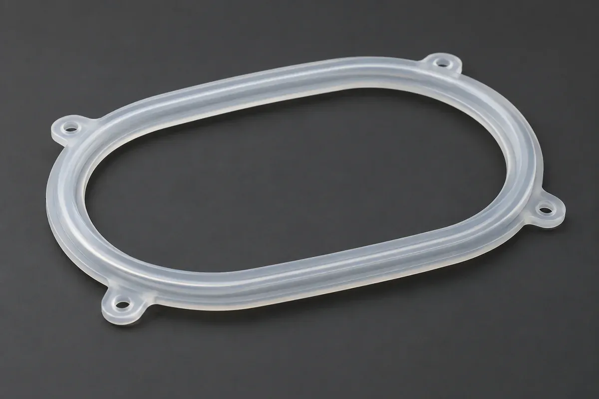 Translucent molded silicone gasket with a continuous bead and separate locating tabs