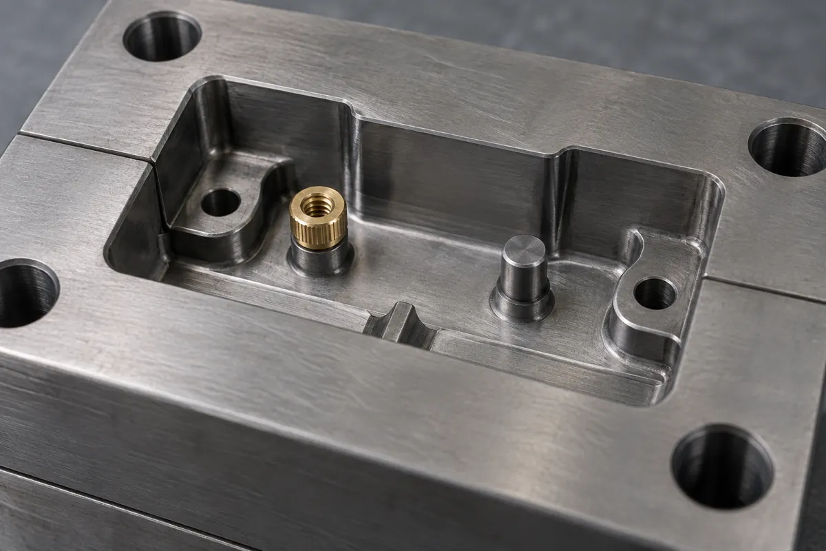 Conceptual mold cavity with an insert supported on a locating pin