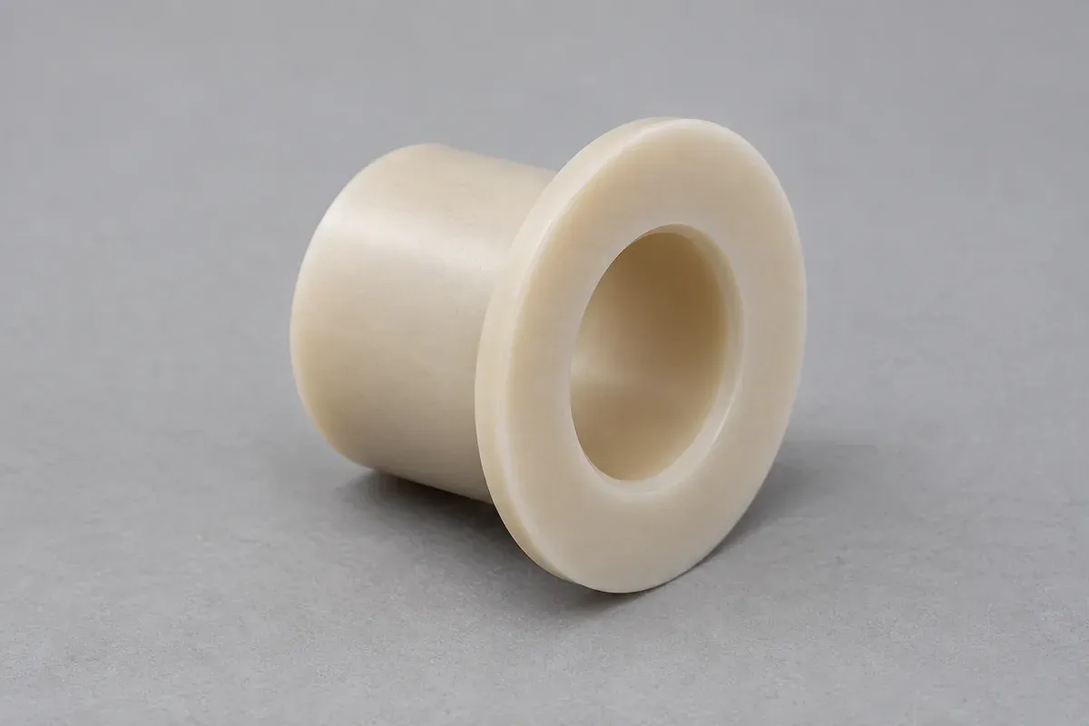 Natural molded bushing with a broad flange and an unobstructed bore
