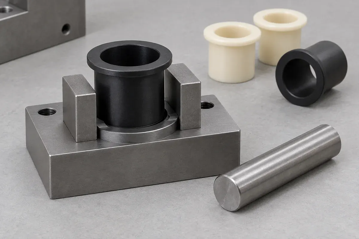 Bushing supported gently in an inspection nest with a gauge pin nearby