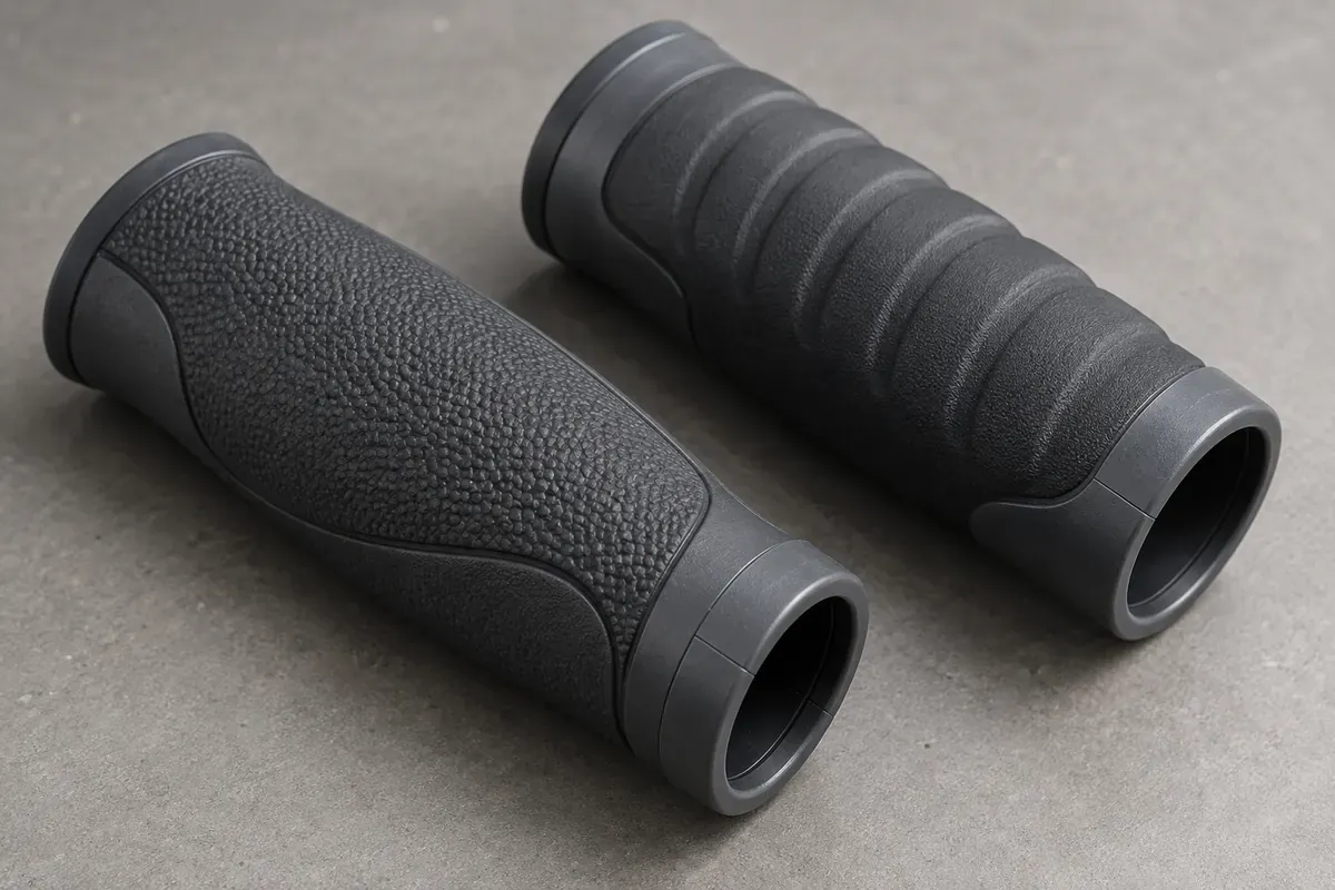 Illustrative side-by-side fine and coarse textures on soft grip surfaces