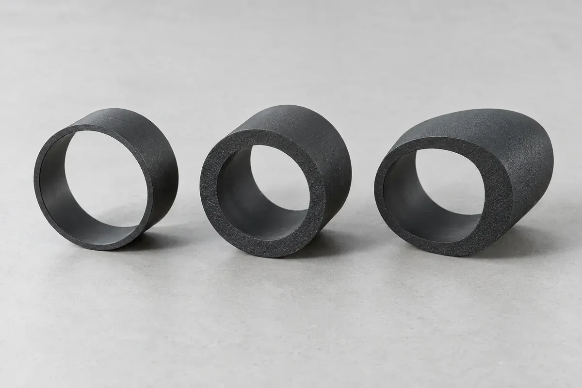 Illustrative grip sleeve sections with thin, medium and asymmetric walls