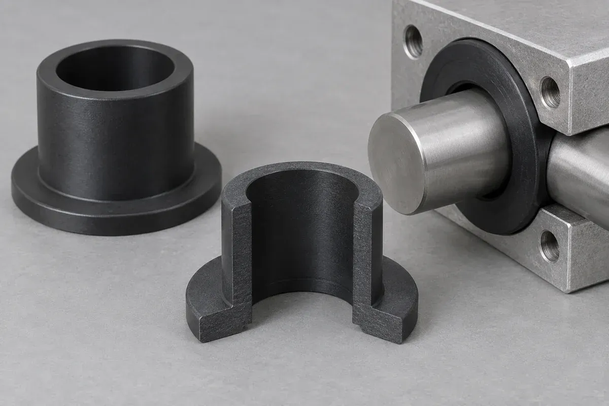 Sectioned plastic bushing design example showing its flange and cylindrical wall