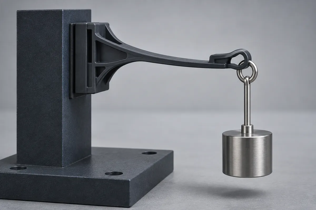 Conceptual polymer clip under a sustained load in a small laboratory fixture