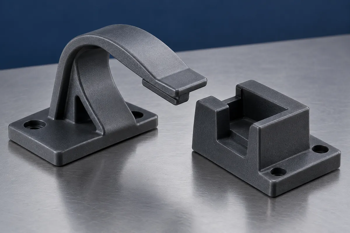 Illustrative released clip and separate receiving block on an inspection surface