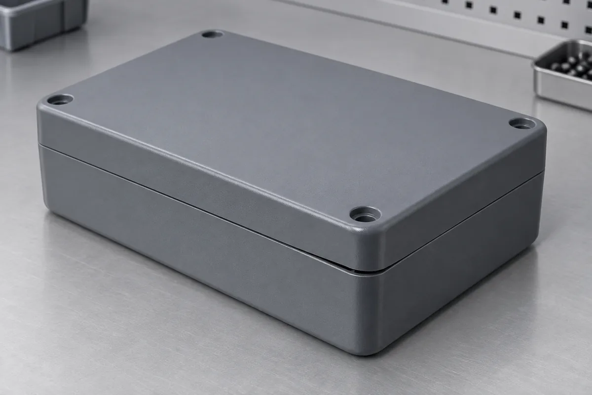 Closed two-piece enclosure design example with an uneven perimeter seam near one corner