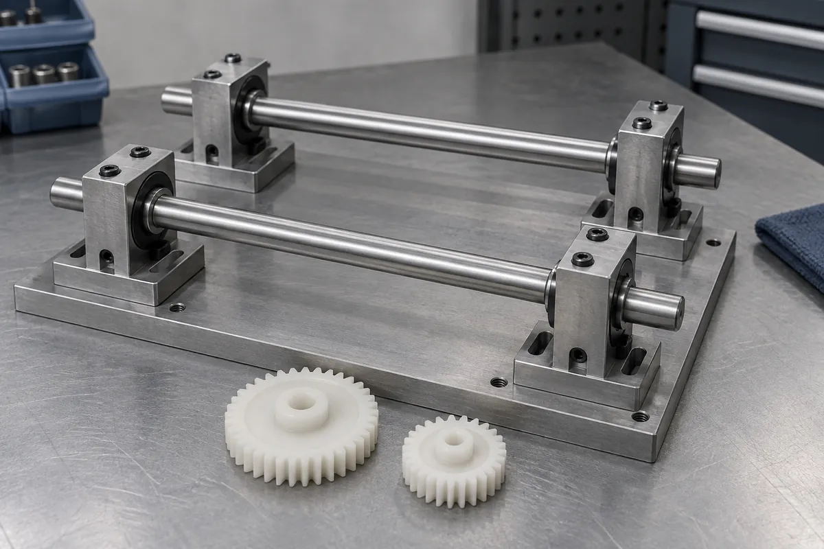 Adjustable parallel-shaft support blocks with gears placed nearby
