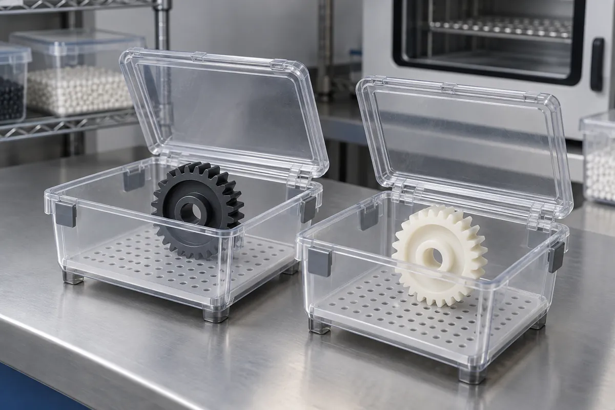 Gear specimens separated in controlled comparison containers
