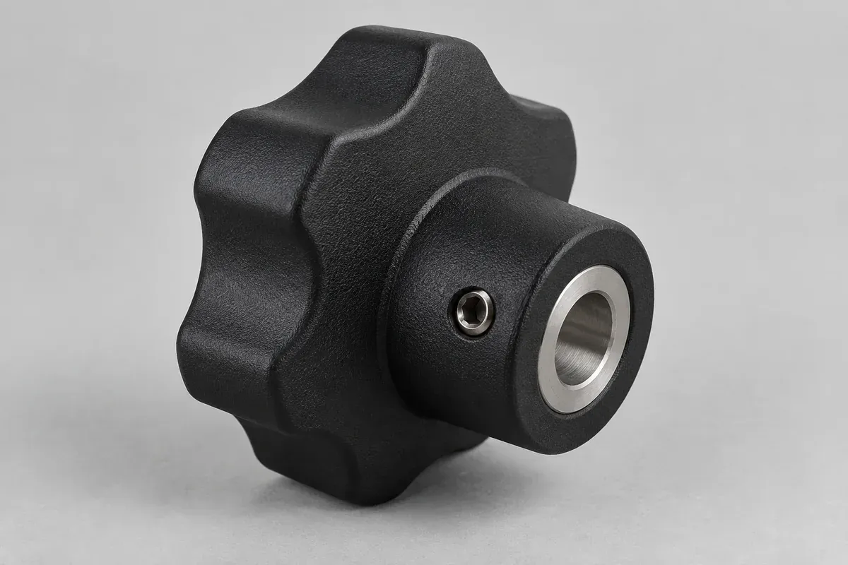 Side screw opening and insert in a plastic control knob