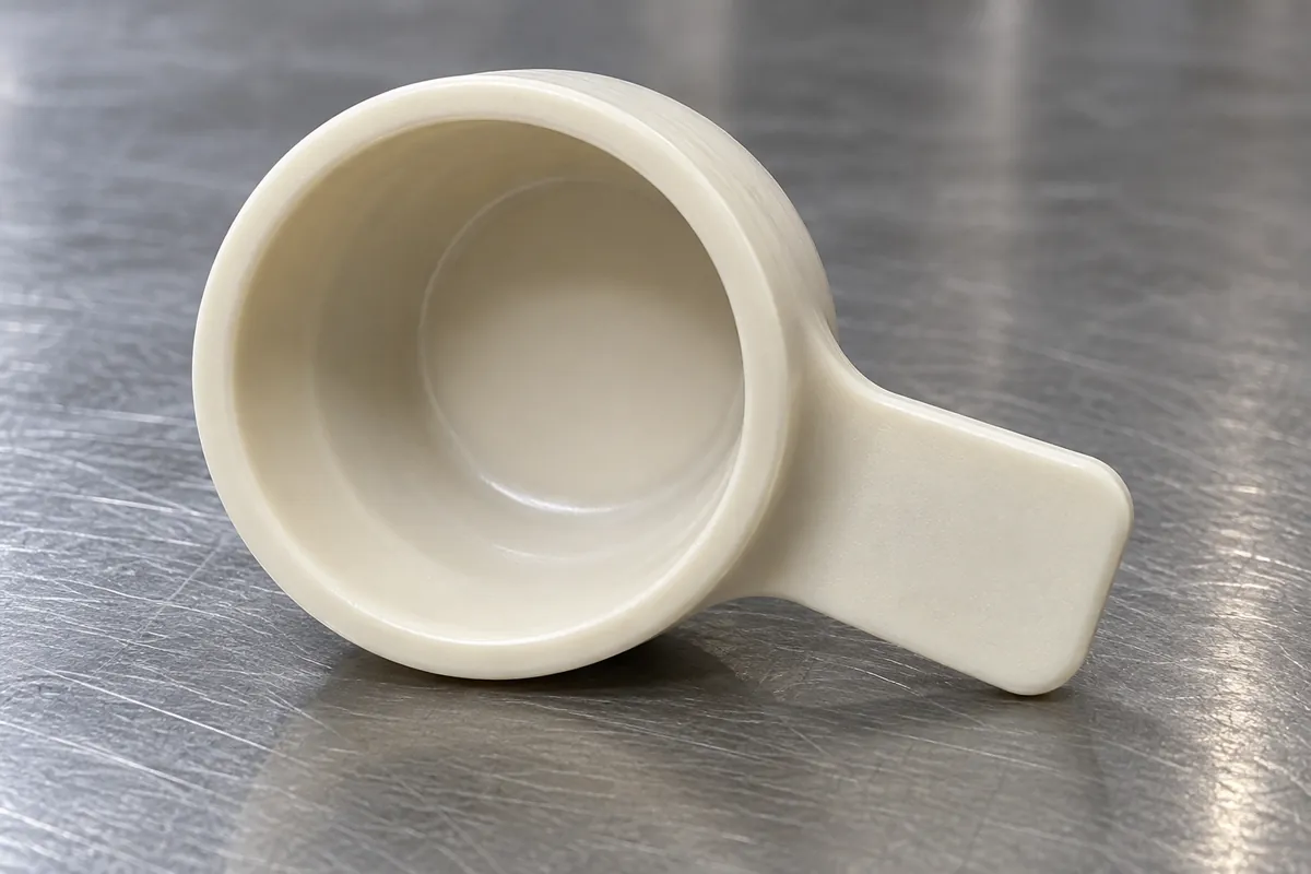 Underside view of a protective cap and removal tab