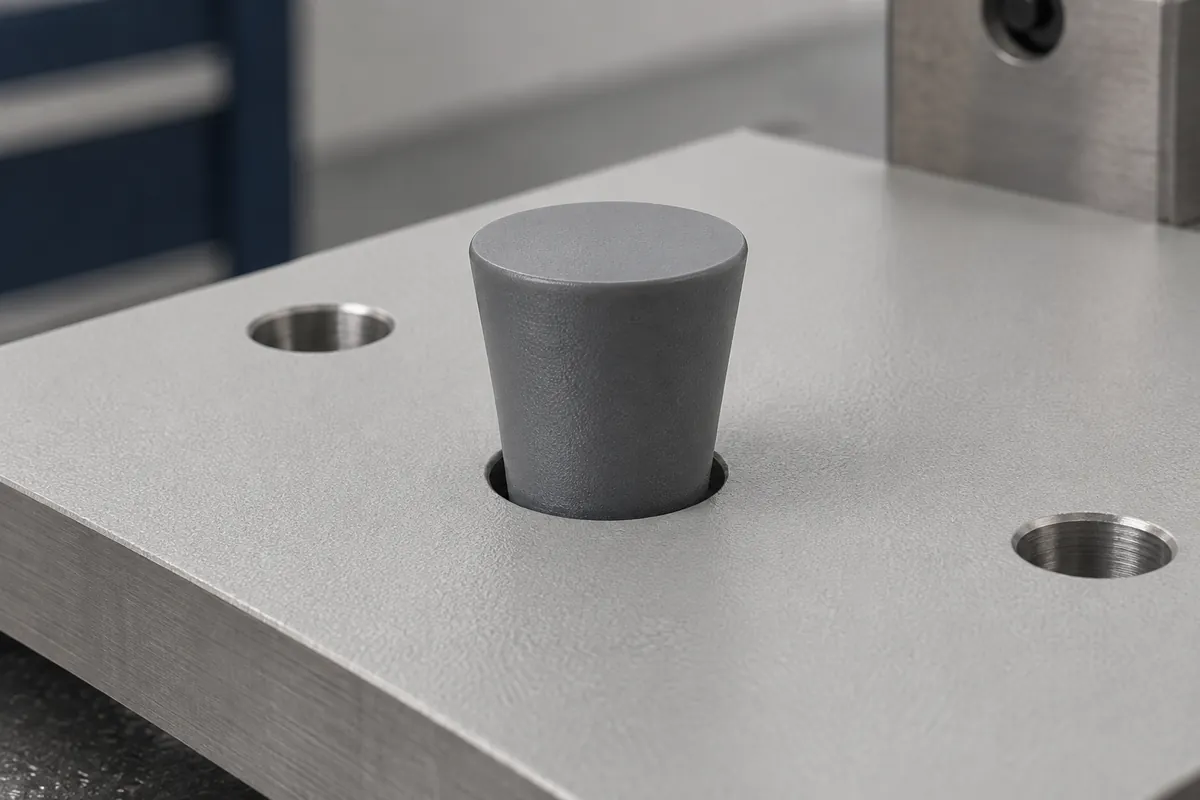 Masking plug seated in a coated metal plate