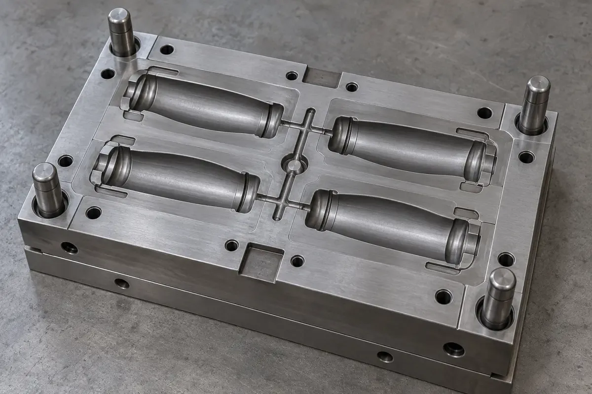 Illustrative injection mold cavity layout for a small grip component