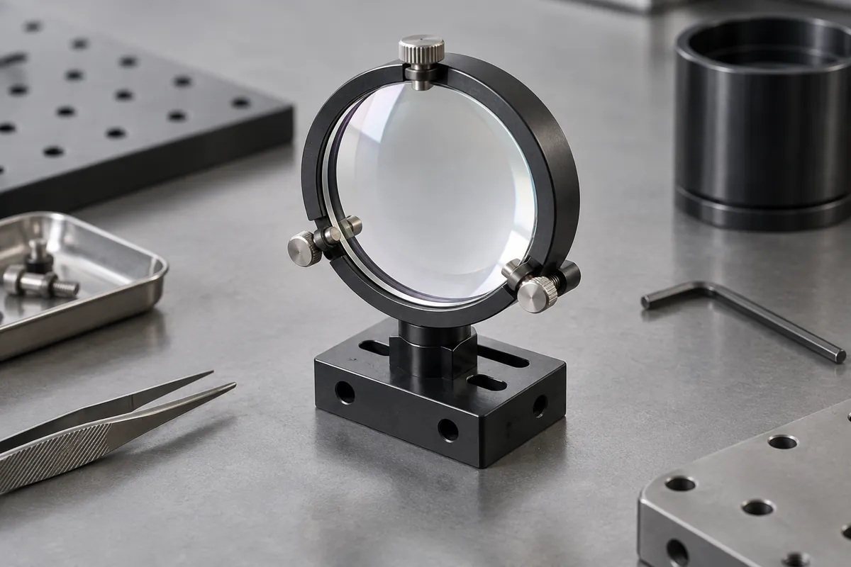 Clear lens lightly supported in unstrained optical mount