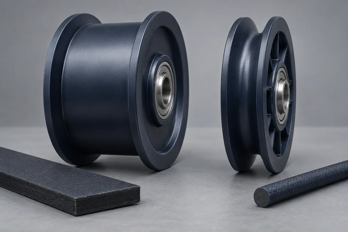 Wide flat-tread and narrow grooved pulley designs beside separate belt and cord samples