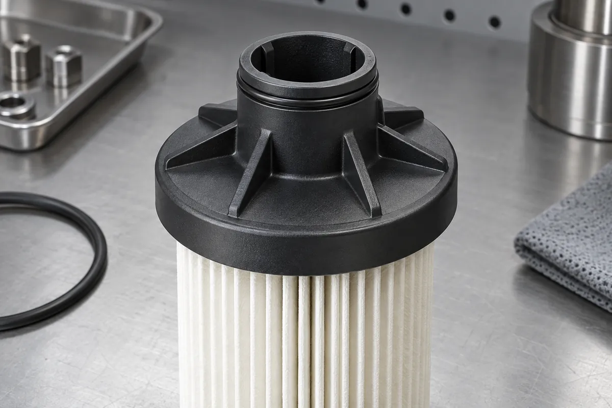 Housing cap locating the upper end of a filter cartridge
