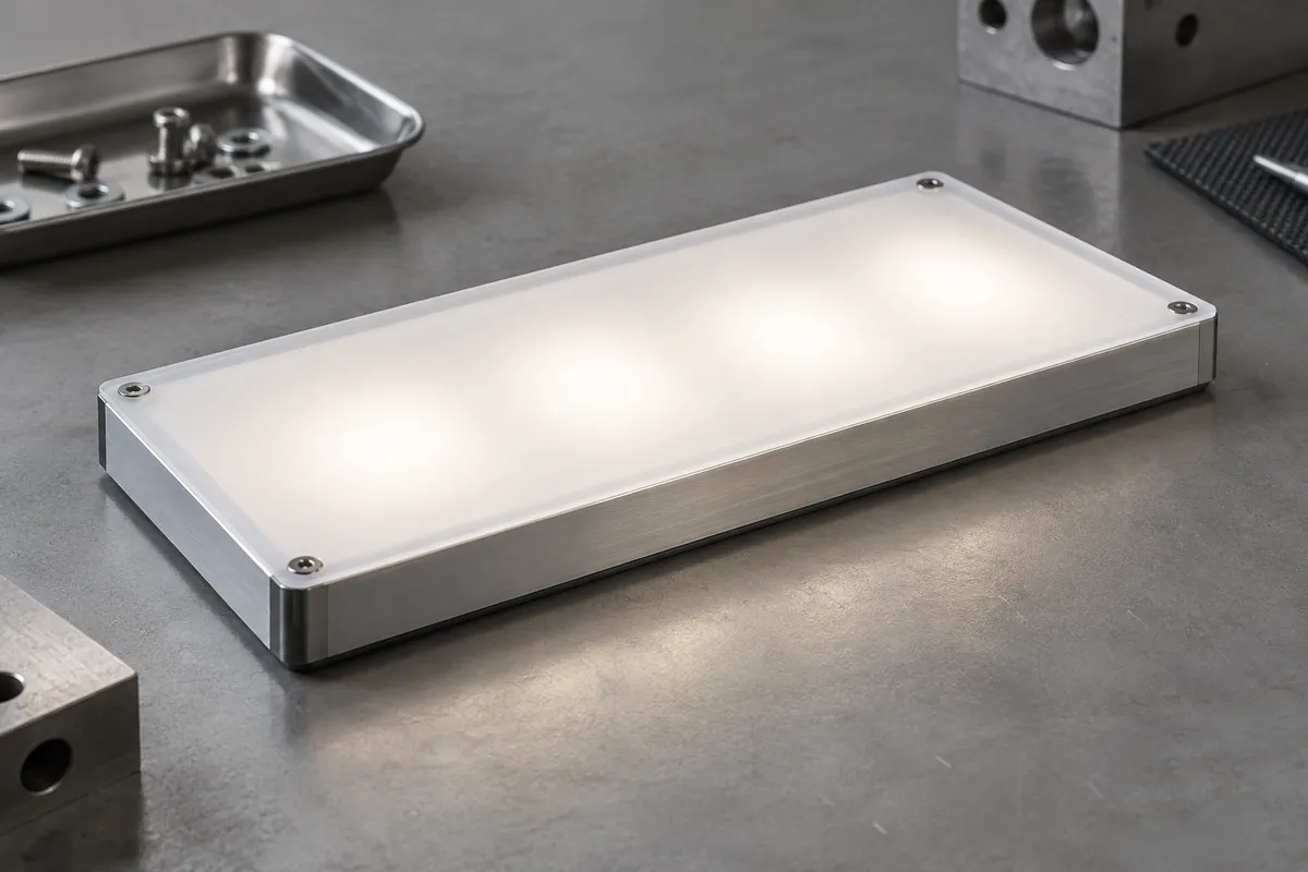 White light scattering through frosted polymer plaque, no measurements