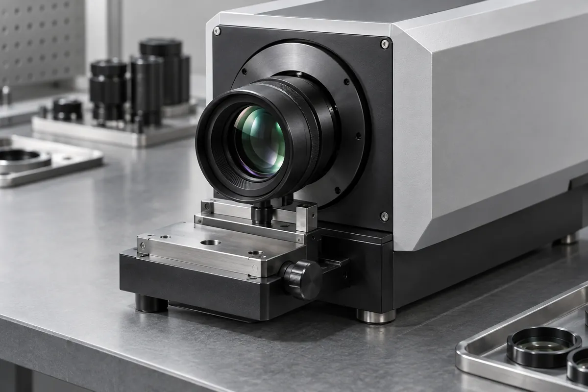 Clear lens seated at entrance of unmarked optical measurement instrument