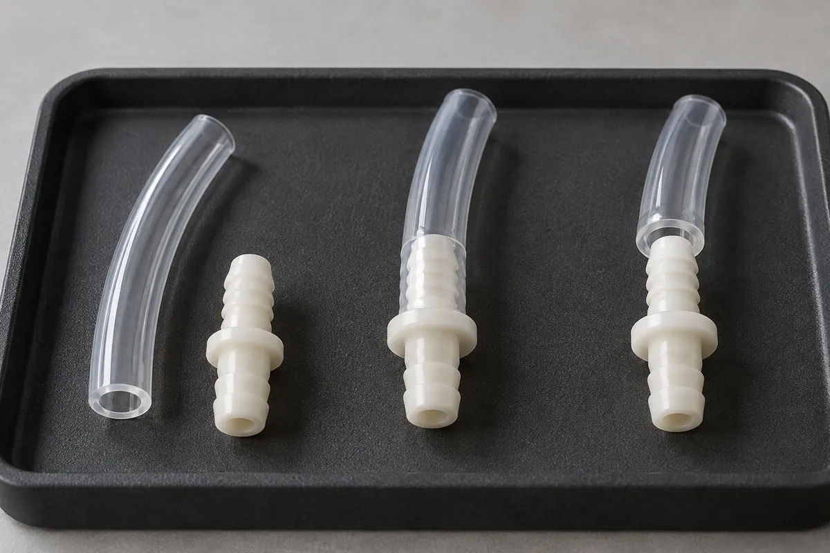 Separate tube-and-fitting design specimens illustrating different separation conditions