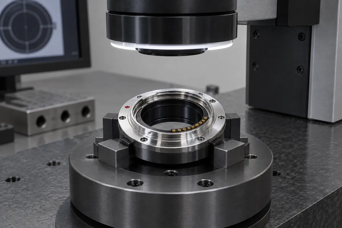 Lens flange under noncontact optical dimensional inspection